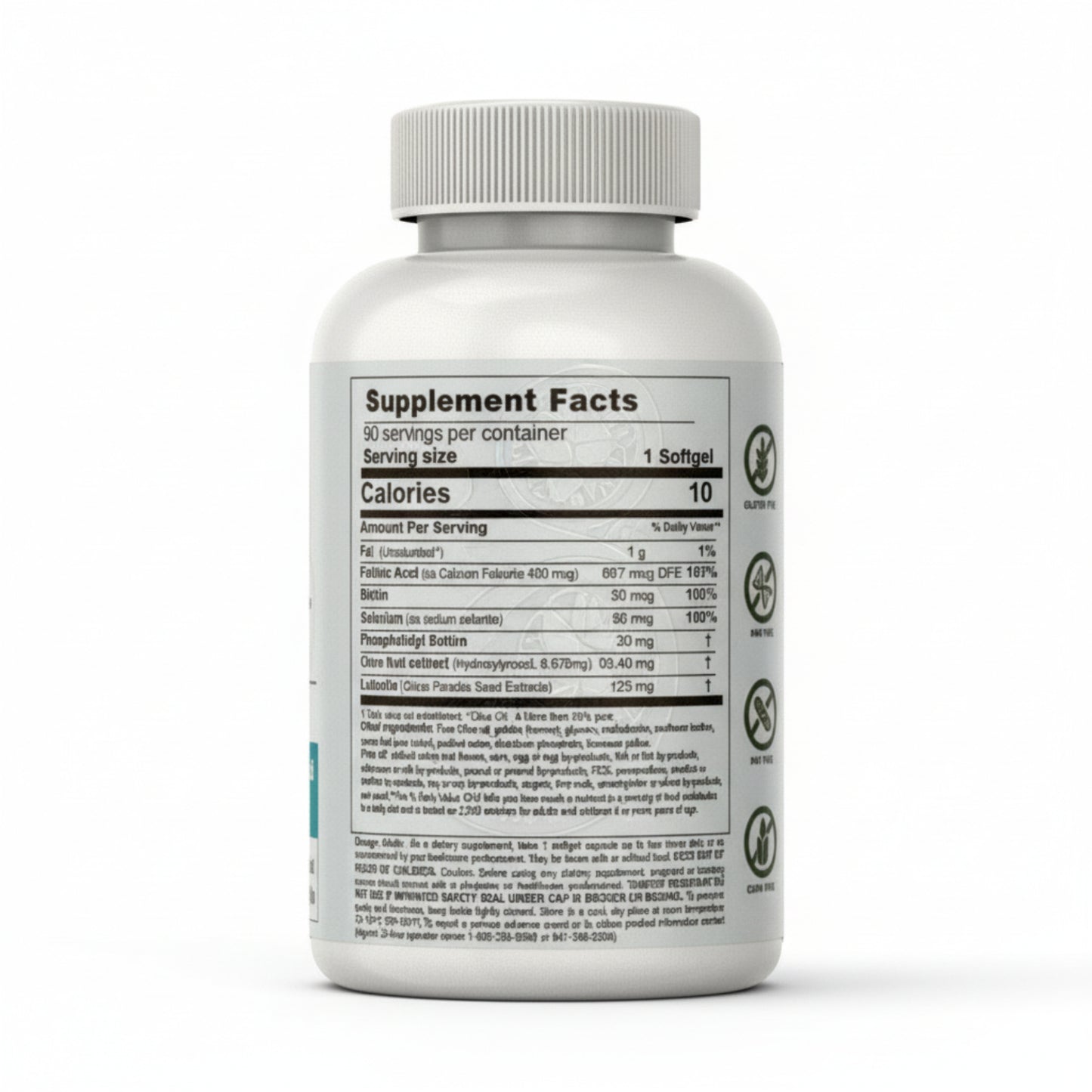 BrainGain Supplement Facts and Ingredients, 90 servings/container, Serving Size 1 softgel, 10 calories/serving