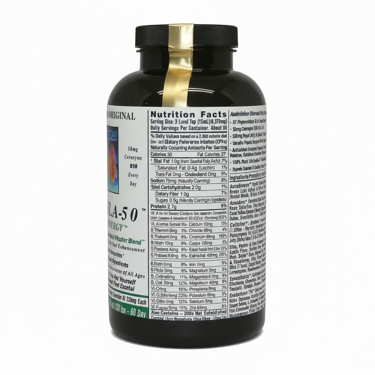Supplement bottle with label on a white background