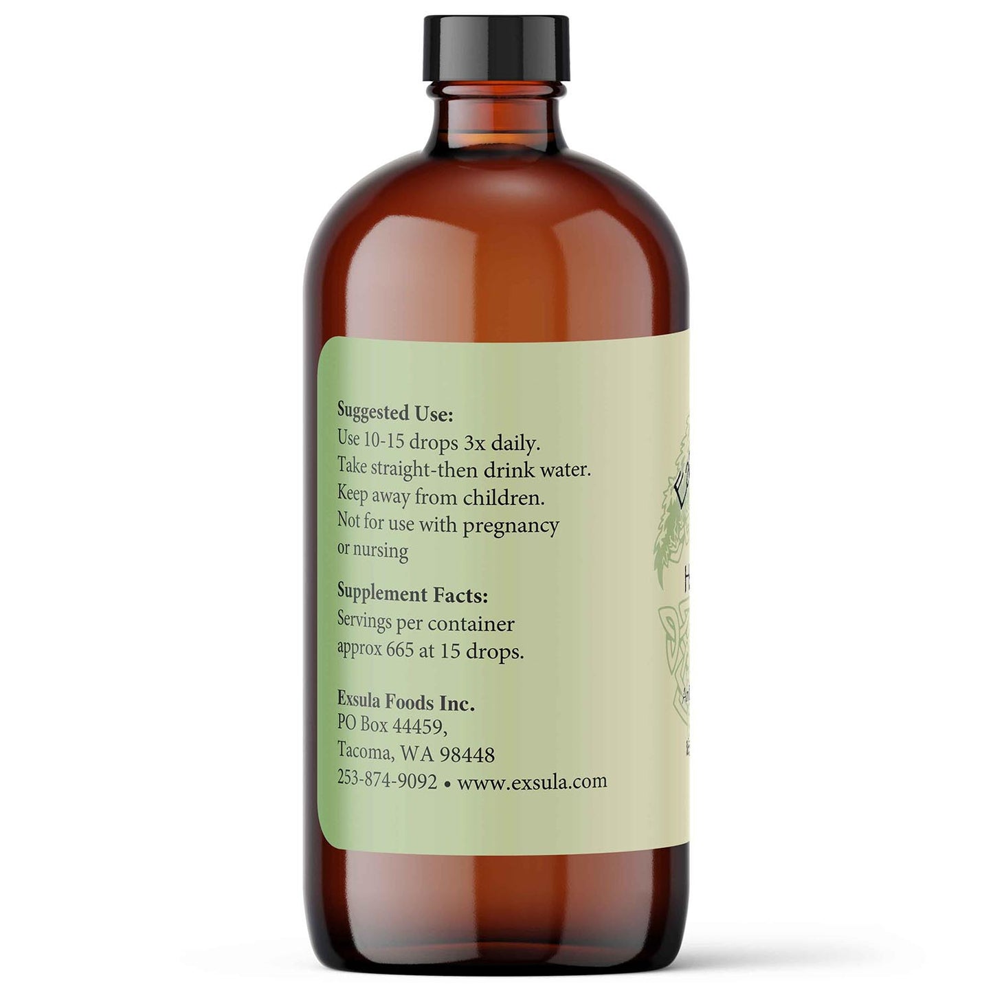 Brown glass bottle with a label on a white background