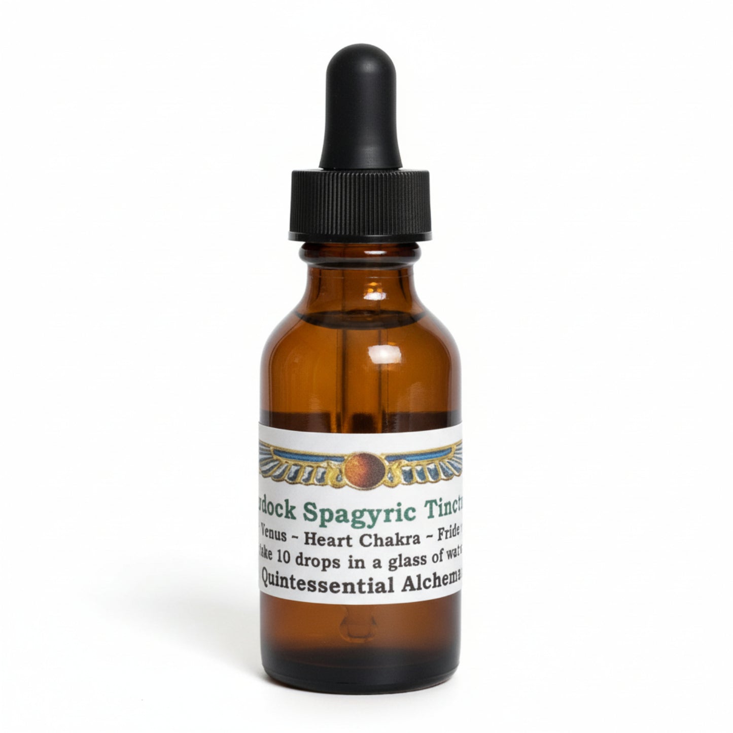 dark brown dropper bottle with black rubber top, Burdock Spagyric Tincture, Heart Chakra, Quintessential Alchemy