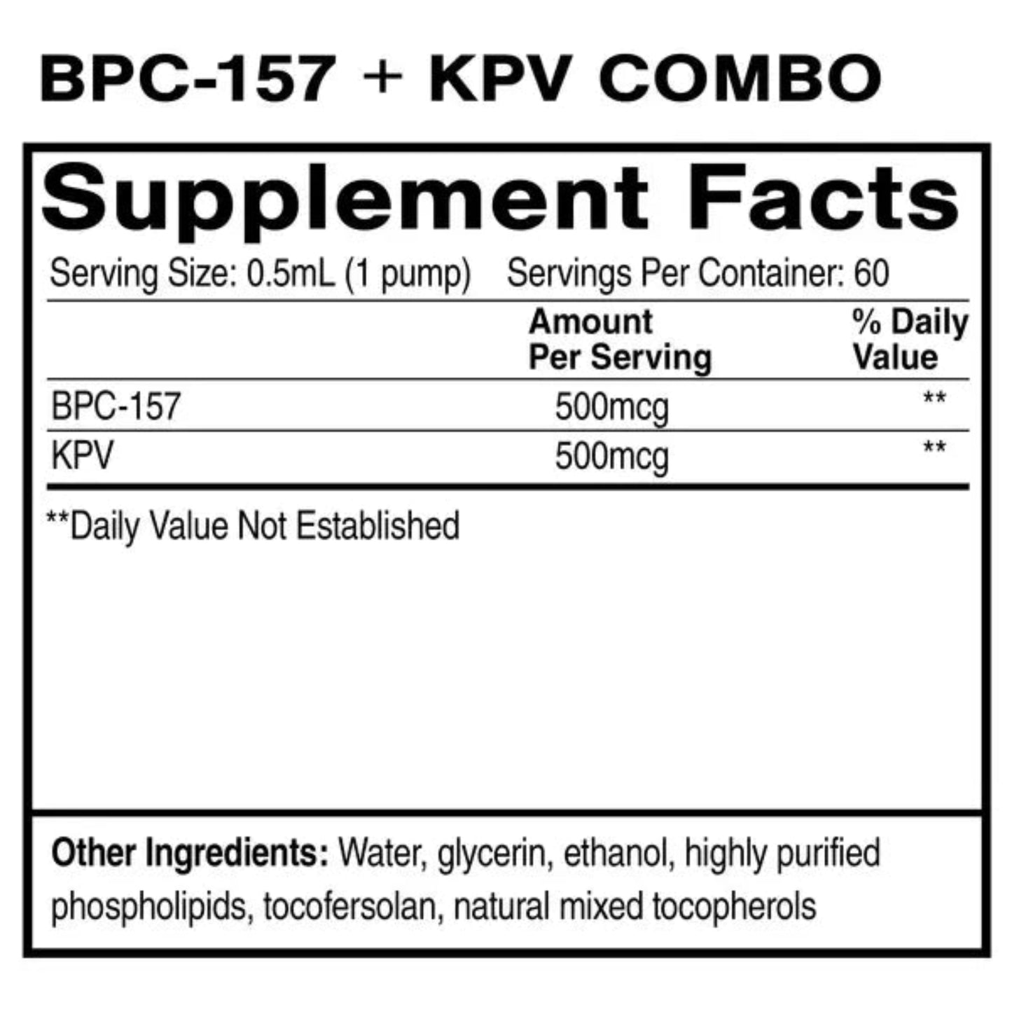 BPC-157 + KPV Supplement Facts and Other Ingredients