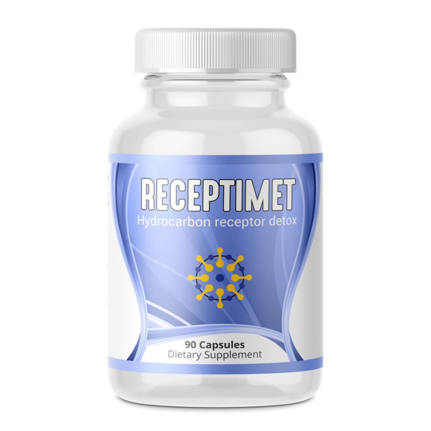 Supplement bottle labeled 'Receptimet' on a white background