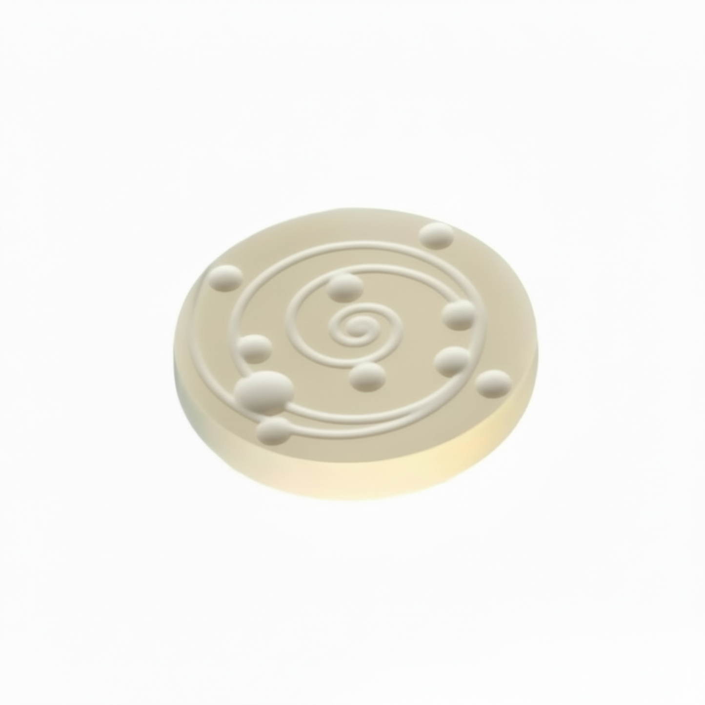 round ceramic ivory colored disk with circular pattern and dots, ADR Systems ADR-3 Geopathic Solutions on white background