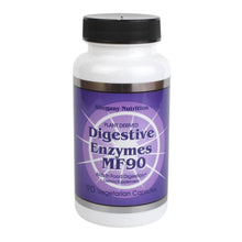 Supplement bottle labeled 'Digestive Enzymes MF90' on a white background