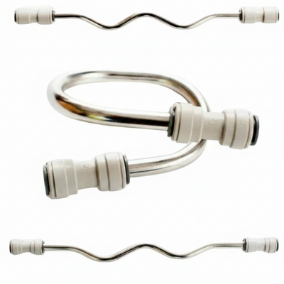Set of metallic and white hoses on a white background
