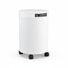 white air purifier shaped like a cylinder with black wheels, Airpura F600 - Formaldehyde, VOCs and Particles Air Purifier on white background