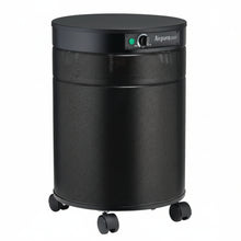 black air purifier shaped like a cylinder with black wheels, Airpura T600DLX Air Purifier on white background