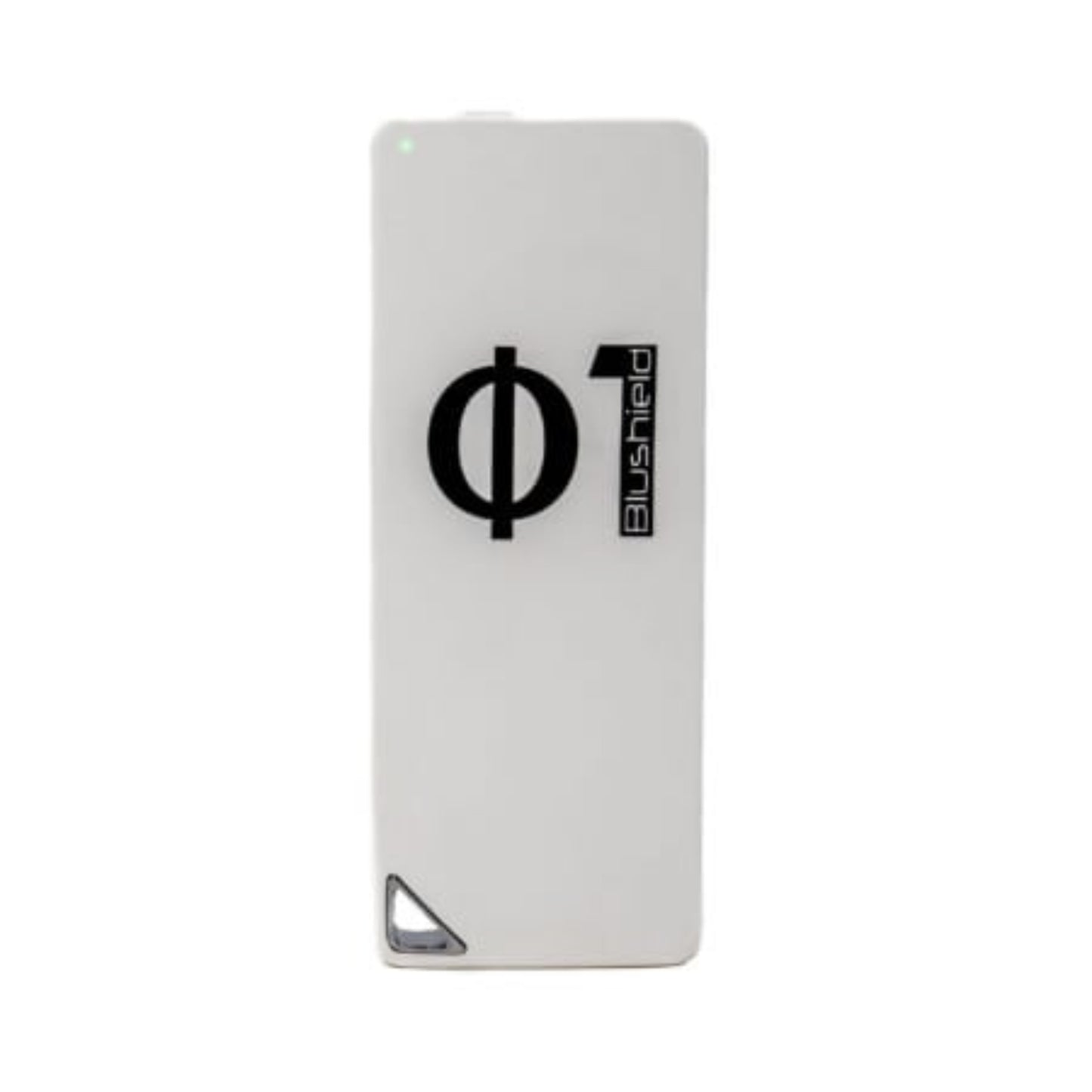 White electronic device with Blusield logo on a white background