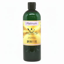 Green supplement bottle of Platnium with a yellow label on a white background