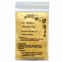 Dr. Miller's Miracle Tea package with text and branding on a white background