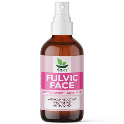 Bottle of Exsula Fulvic Face spray on a white background