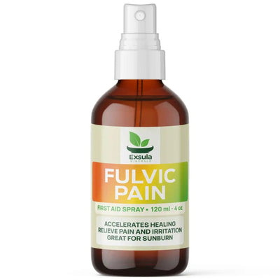 Bottle of Exsula Fulvic Pain spray on a white background
