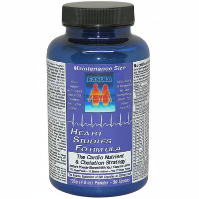 Blue supplement bottle labeled 'Heart Studies Formula' on a white background