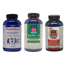 three products from Exsula Superfoods: 1. PowrSlim (15.8oz)
Energy drink replacement helps turns fat into energy, enhances memory and immunity 2. AuraMax (14oz)
Superfood blend helps restore mobility and bone strength 3. Apple Fiber (10.6oz) Improve digestive regularity. May reduce cholesterol and strengthen immunity.