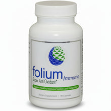 Supplement bottle labeled 'folium Immuno Super Antioxidant' on a white background