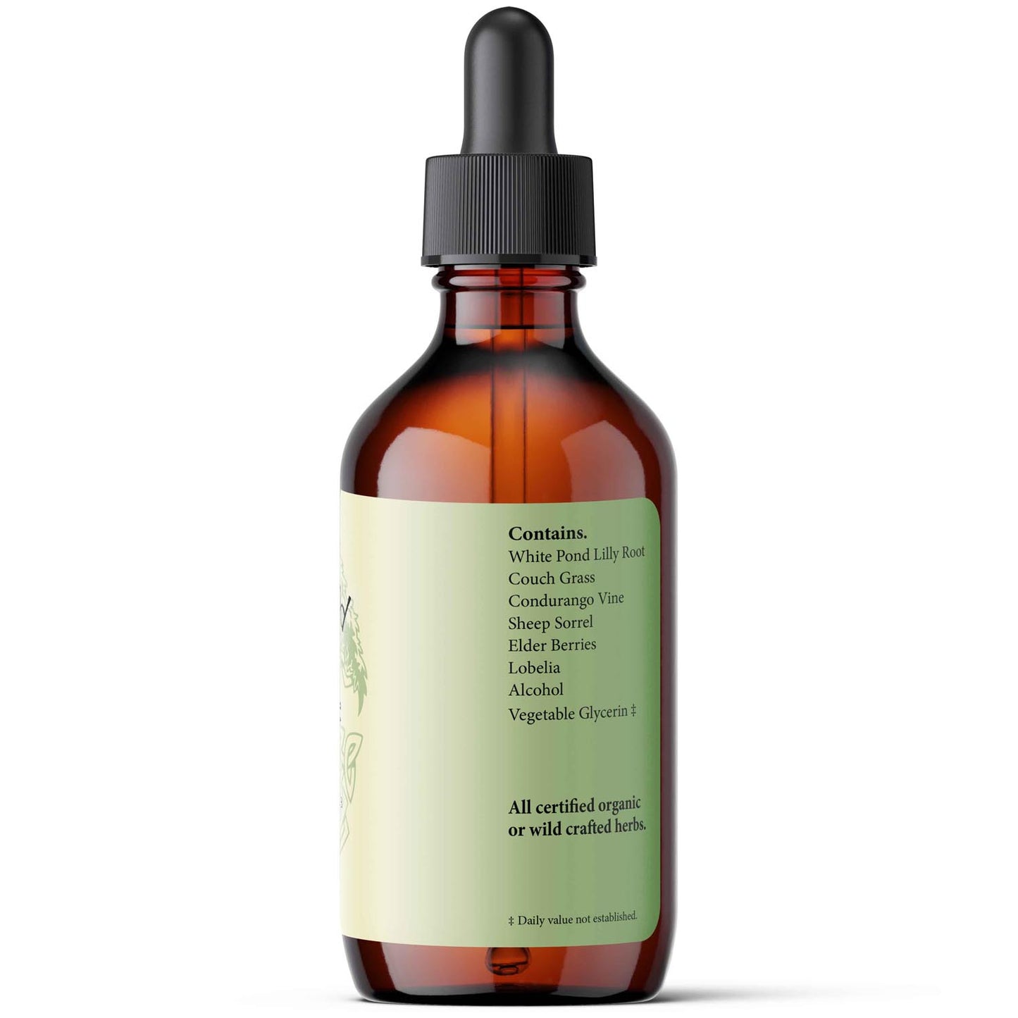 Bottle of herbal tincture with dropper on a white background