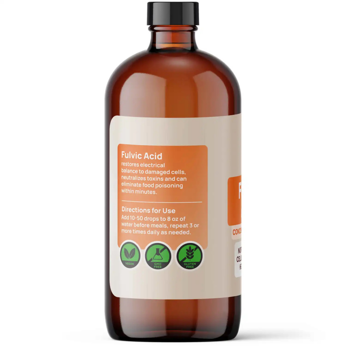 Brown glass bottle with a label on a white background