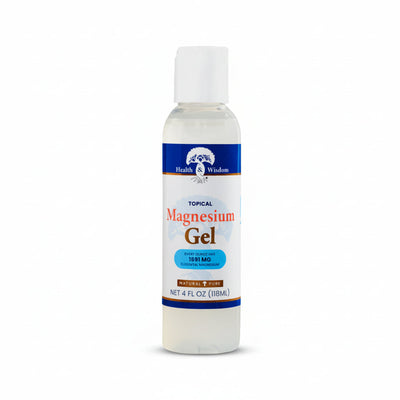 Bottle of Health & Wisdom Magnesium Gel 4oz on a white background