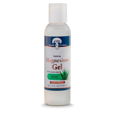 Bottle of magnesium gel with aloe vera 4oz on a white background