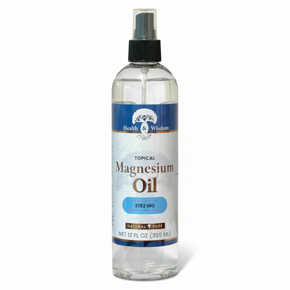 Bottle of Health & Wisdom Topical Magnesium Oil 12oz on a white background