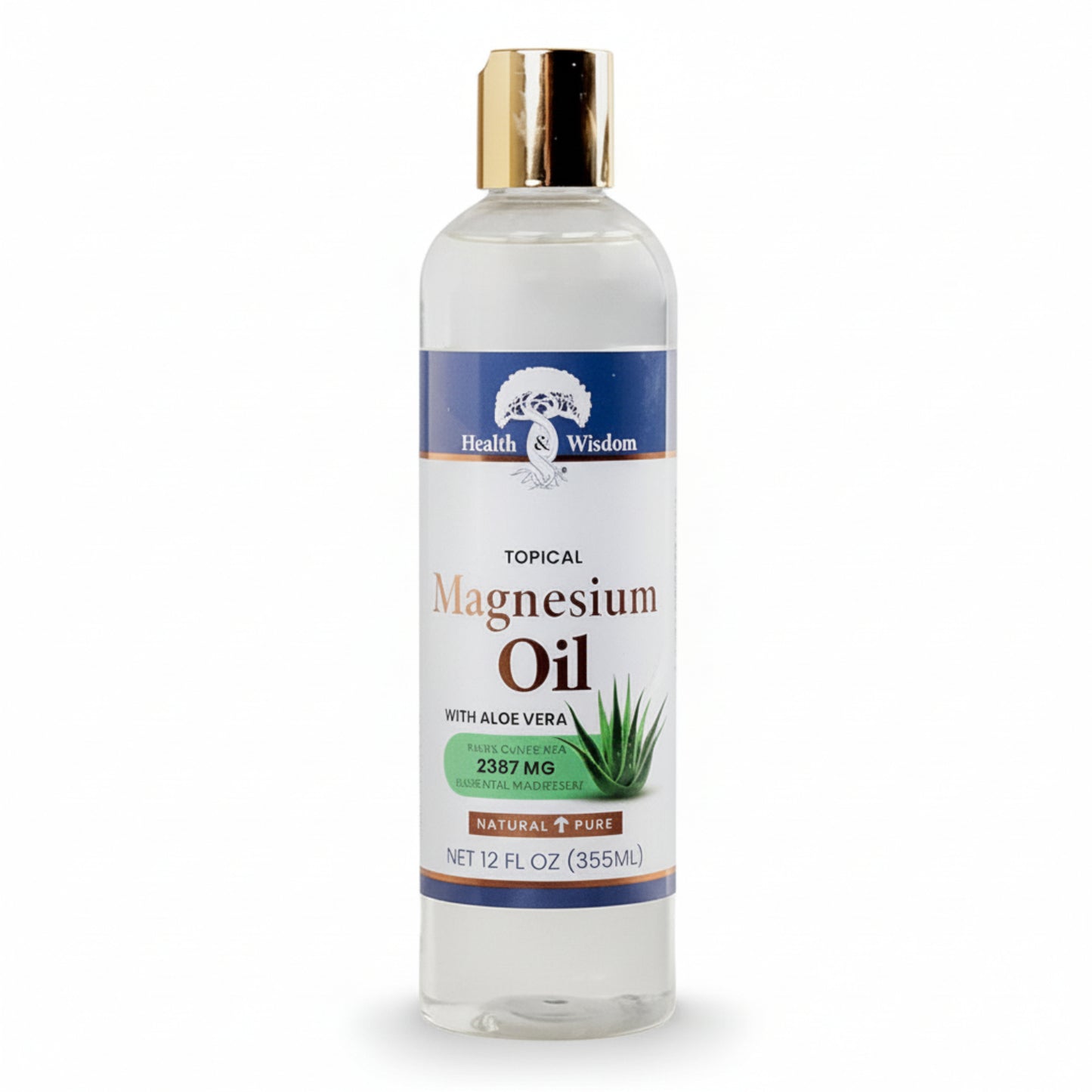 Bottle of magnesium oil with aloe vera 12oz on a white background