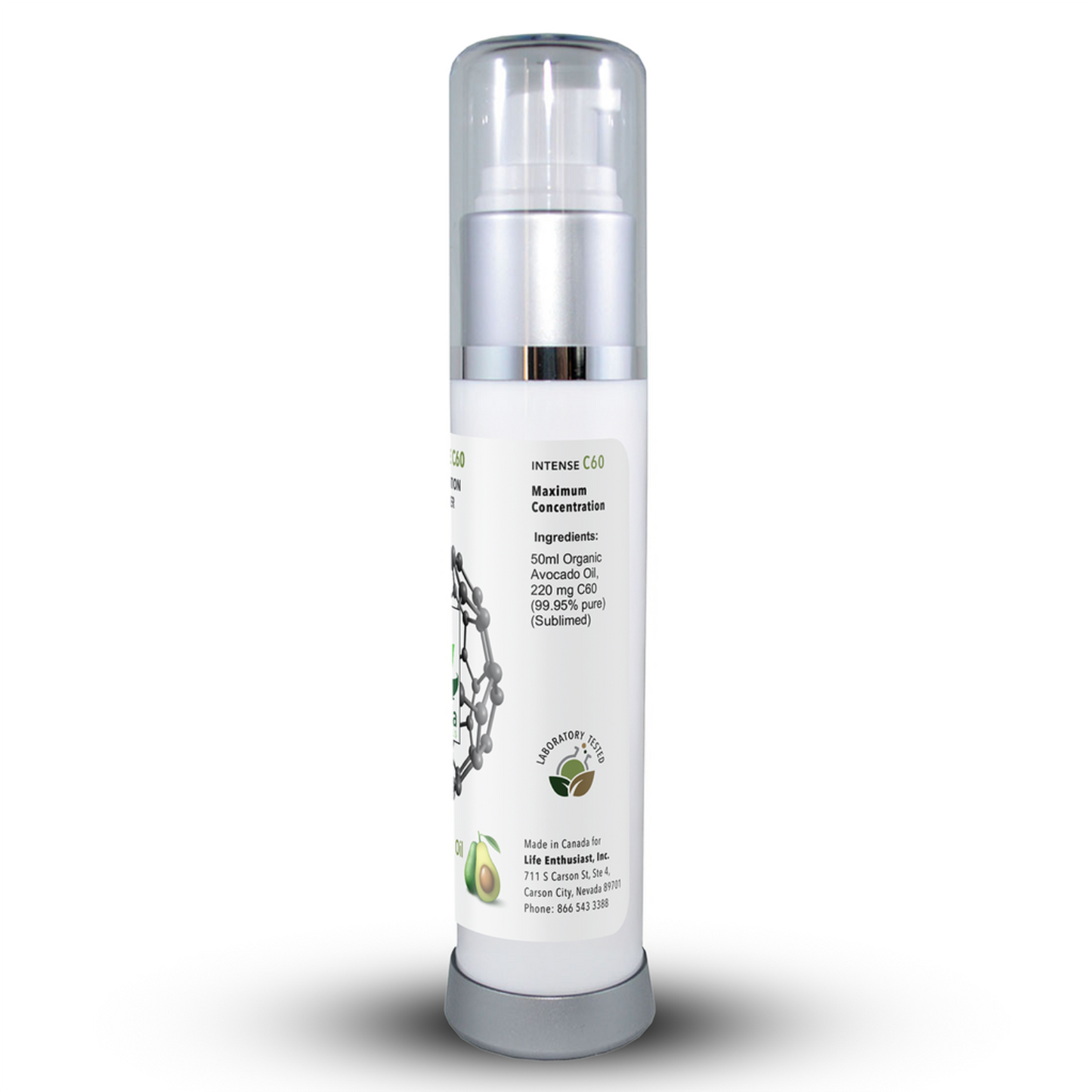 Skincare bottle with label on a white background