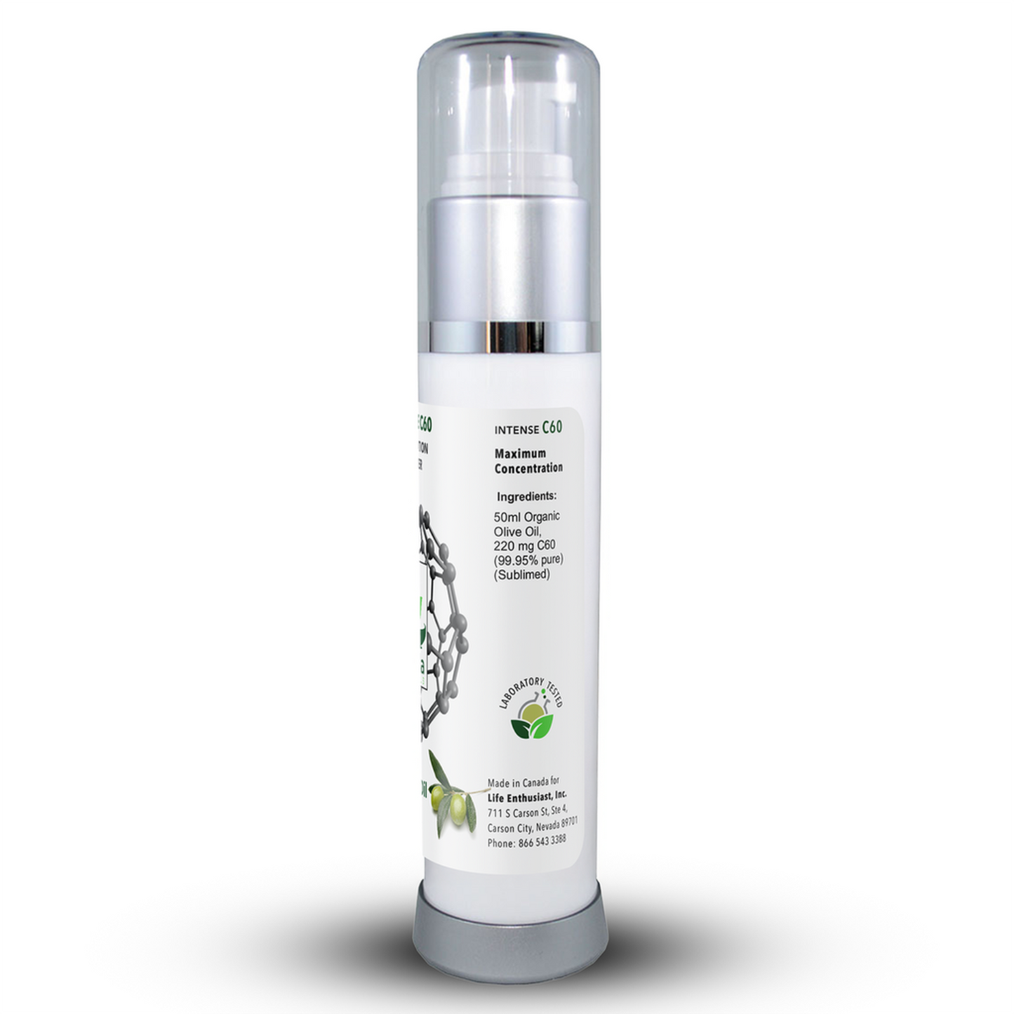 Skincare bottle with label on a white background