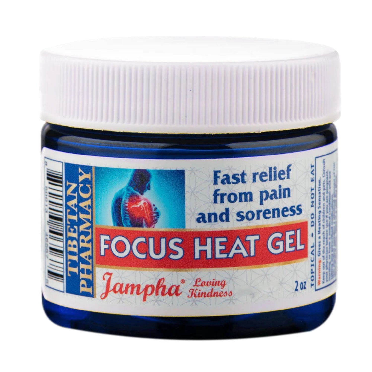 Jar of Jampha Tibetan Pharmacy Focus Heat Gel 2oz with label on a white background
