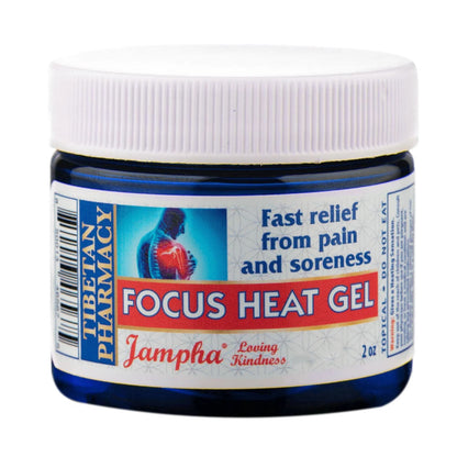 Jar of Jampha Tibetan Pharmacy Focus Heat Gel 2oz with label on a white background