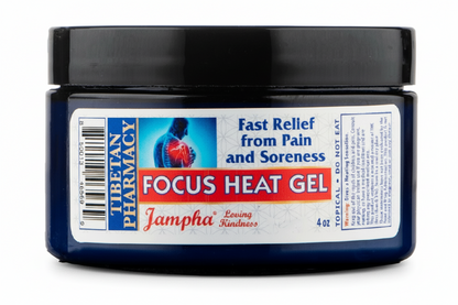 Jar of Jampha Tibetan Pharmacy Focus Heat Gel 4oz with label on a white background