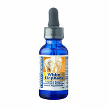Bottle of White Elephant supplement with dropper on a white background