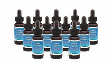 twelve dropper bottles of Ultra Lliquid Zeolite, dark brown bottles with black top and blue/silver label