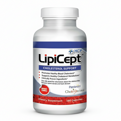 LipiCept cholesterol support dietary supplement bottle on a white background