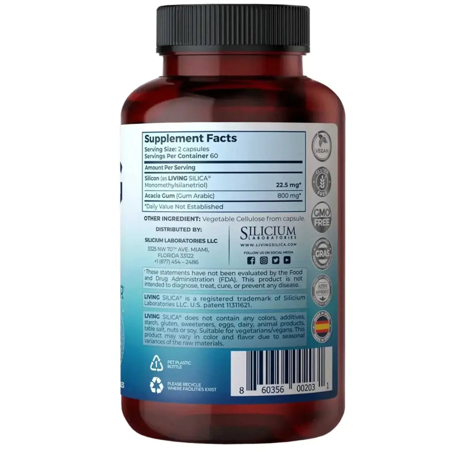 Supplement bottle with label showing supplement facts on a white background
