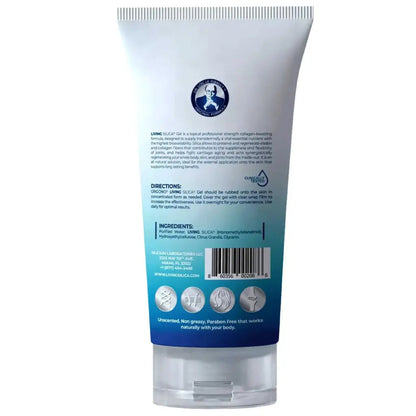 Back view of a skincare product tube with text and icons on a white background