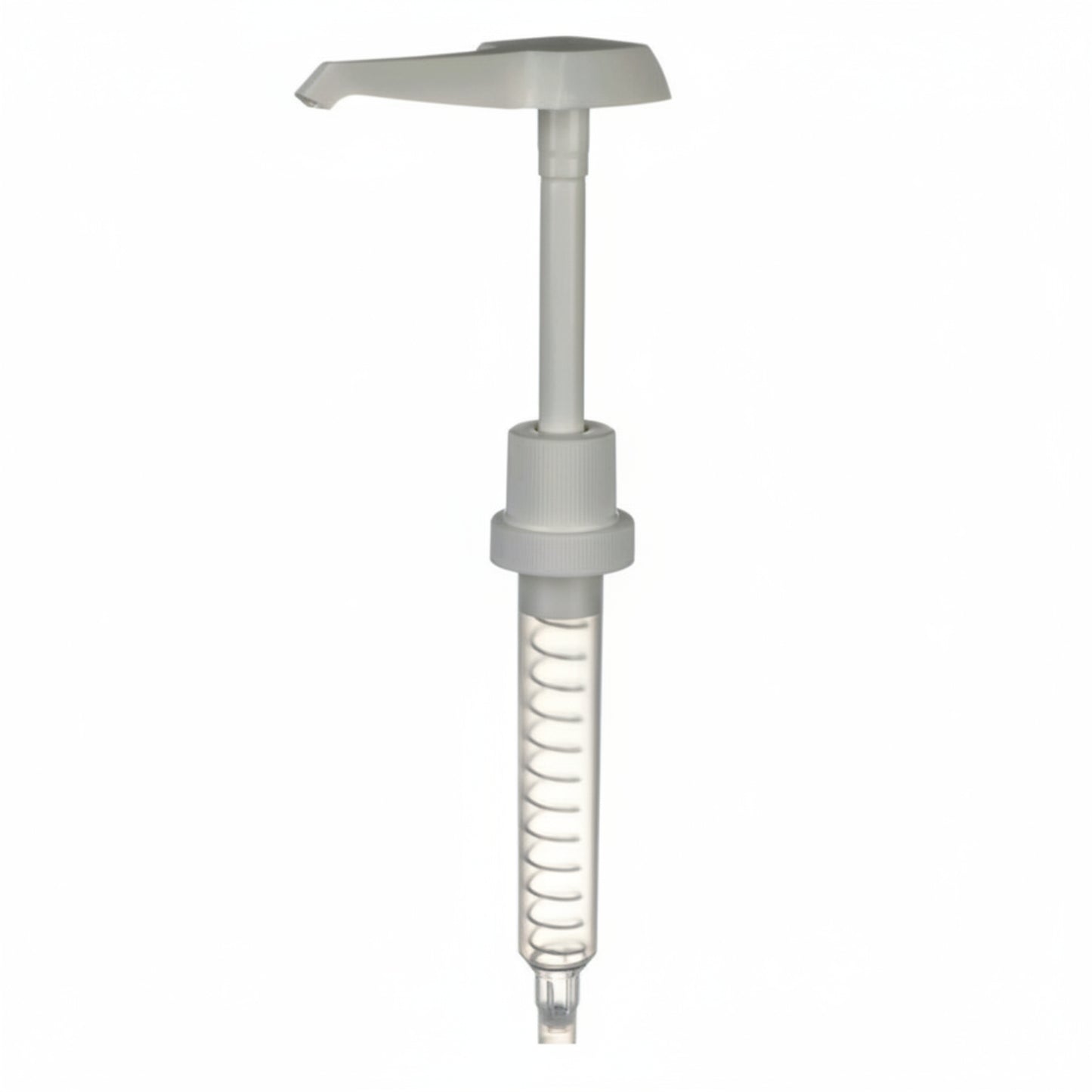 White syringe with a plunger on a white background