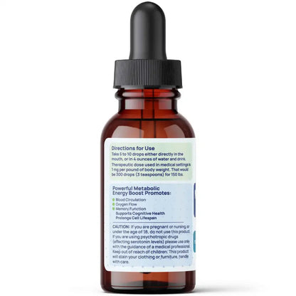 Bottle with dropper and label on a white background