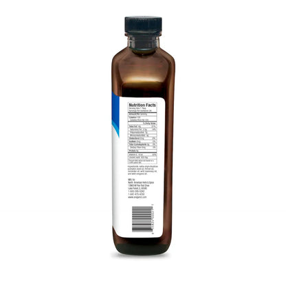 Brown bottle with a label on a white background