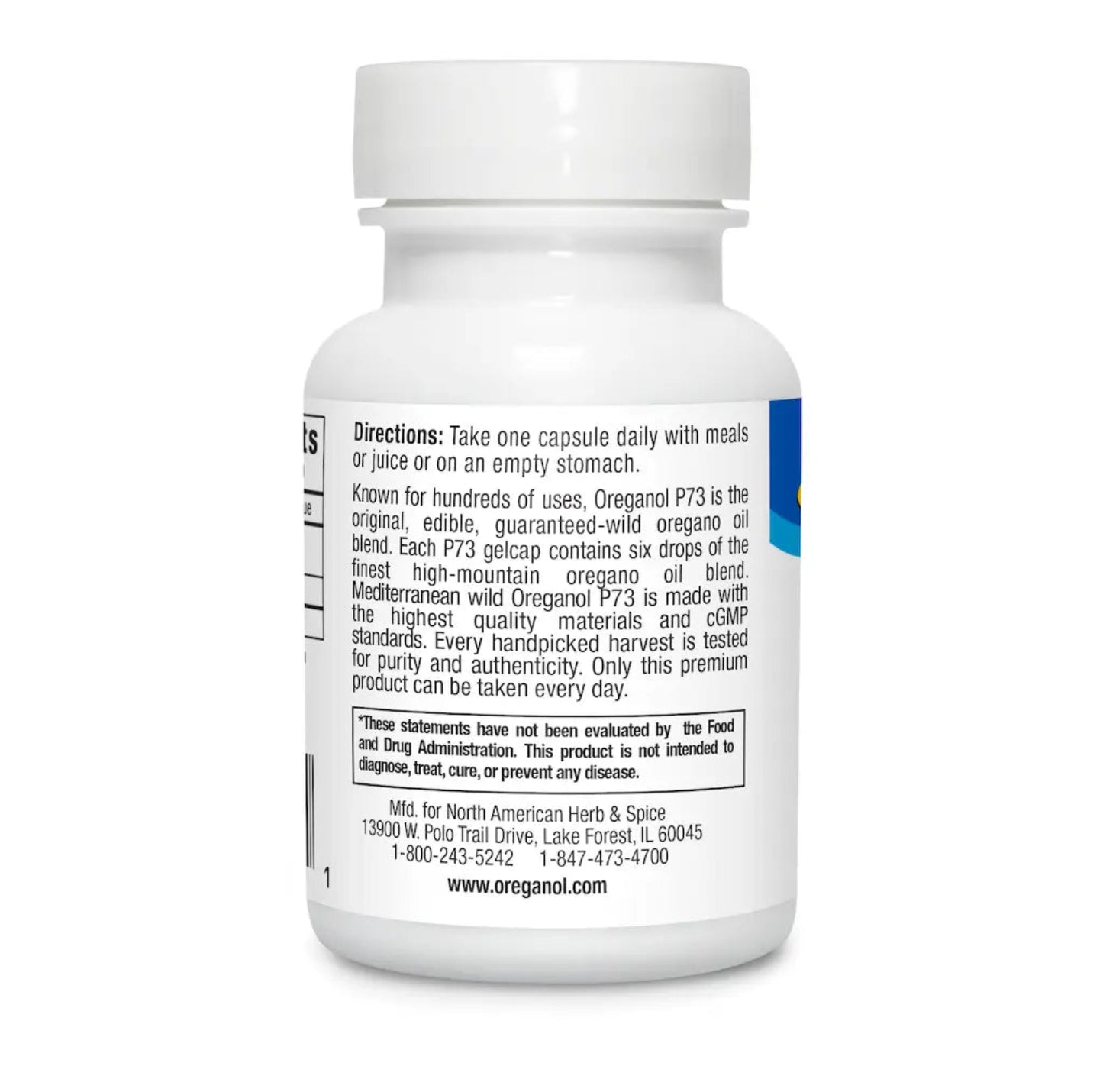 White supplement bottle with label on a white background