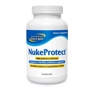 Supplement bottle labeled 'NukeProtect' by North American Herb & Spice on a white background