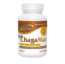 white supplement bottle labeled 'Raw ChagaMax' by North American Herb & Spice on a white background