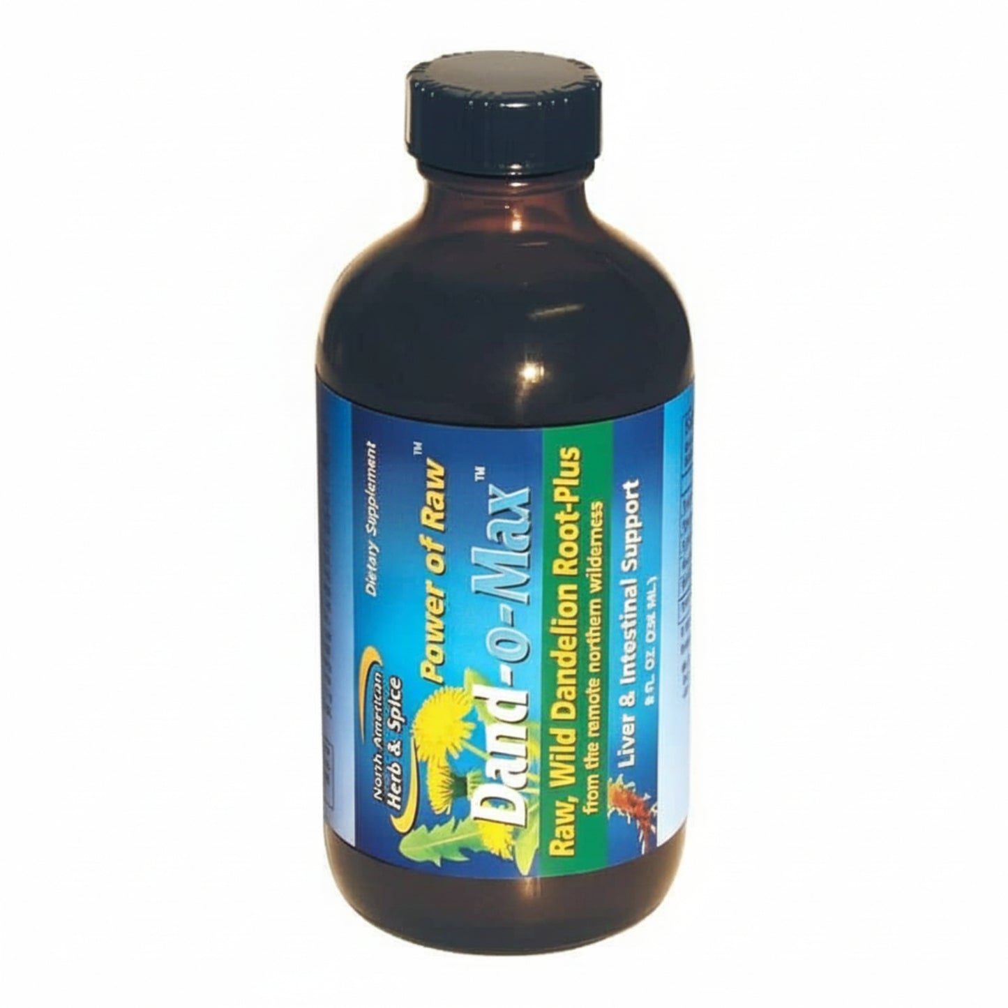 Bottle of Dand-o-Max with a blue label on a white background