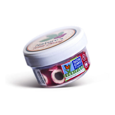 Jar of MIracle Berries with Non-GMO Project verification label on a white background