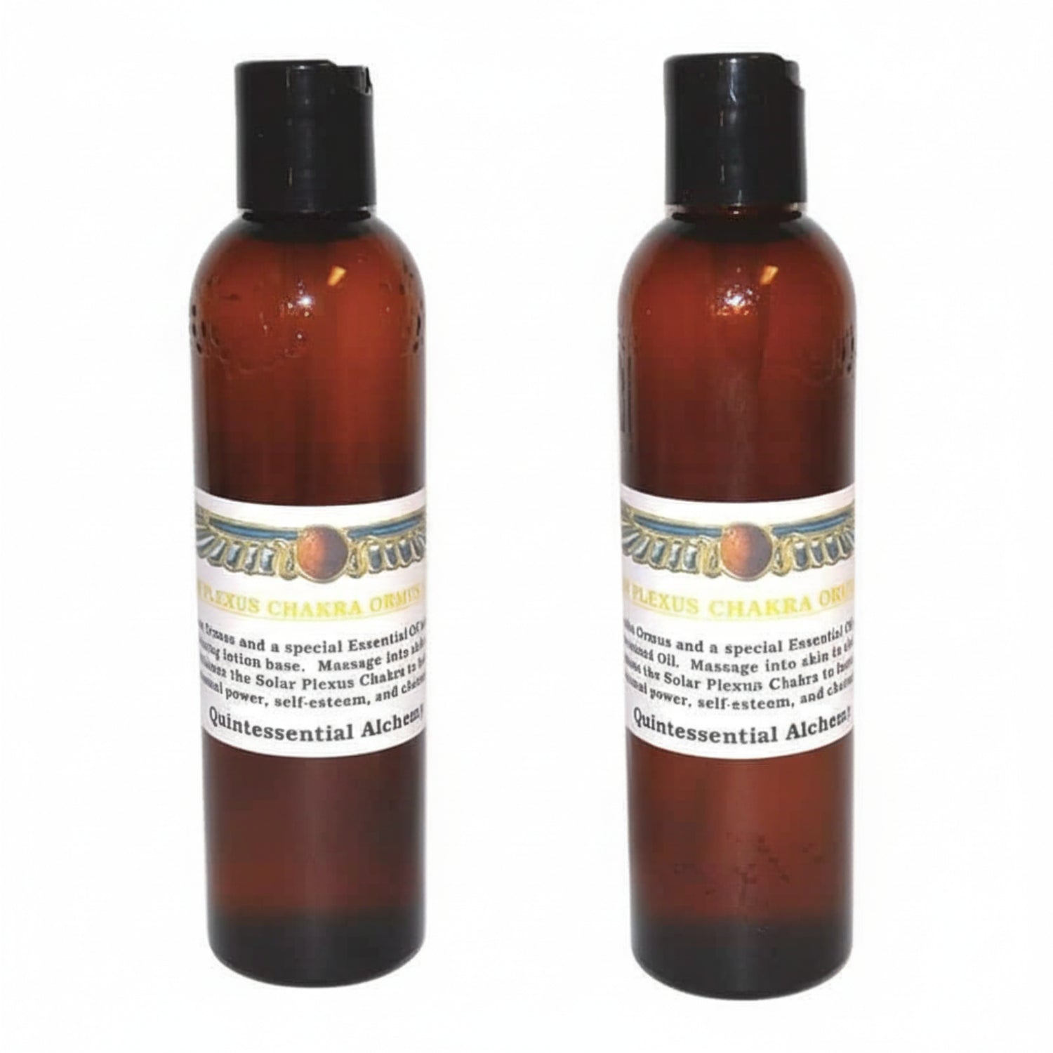 Two bottles of Quintessential Alchemy Solar Plexus Chakra Oils on a white background
