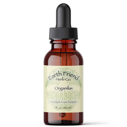Bottle of Earth Friend Herb Co. Organilax on a white background