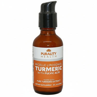 Bottle of Purity Health Micelle Liposomal Turmeric with Fulvic Acid on a white background