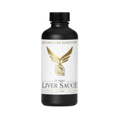Bottle of Quicksilver Scientific Dr. Shade's Liver Sauce on a white background