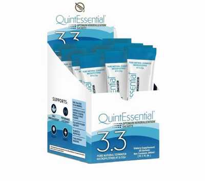 QuintEssential 3.3 supplement packets in a display box on a white background