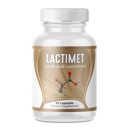 Lactic acid supplement bottle labeled 'LACTIMET' on a white background