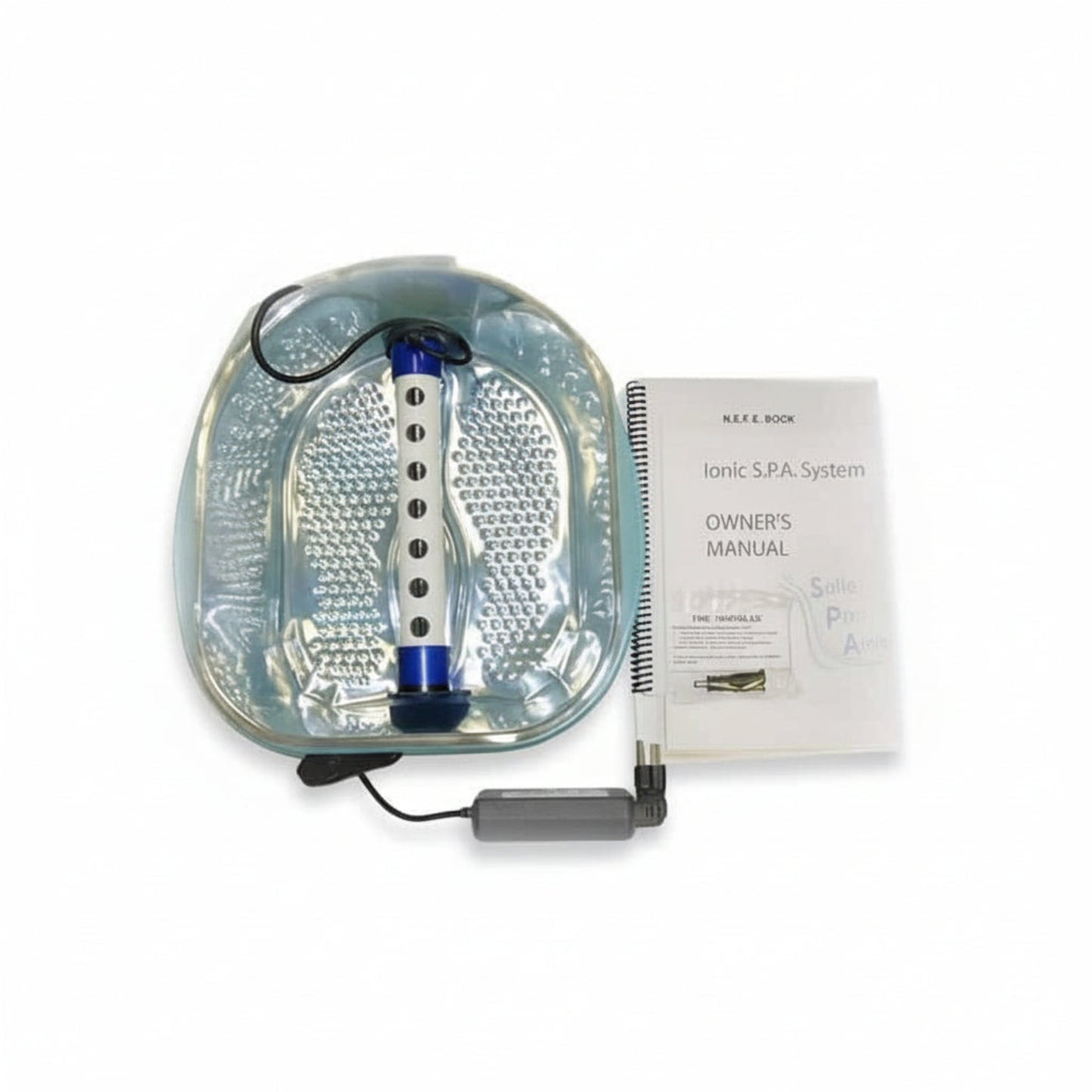 Ionic SPA Foot Bath system with owner's manual on a white background